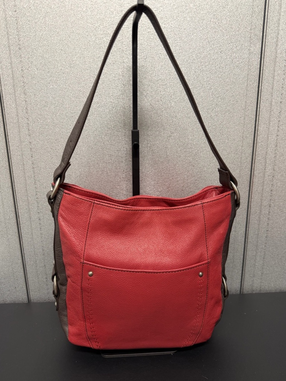 Ella Simone Leather Shoulder Bag Red Brown Hobo Purse